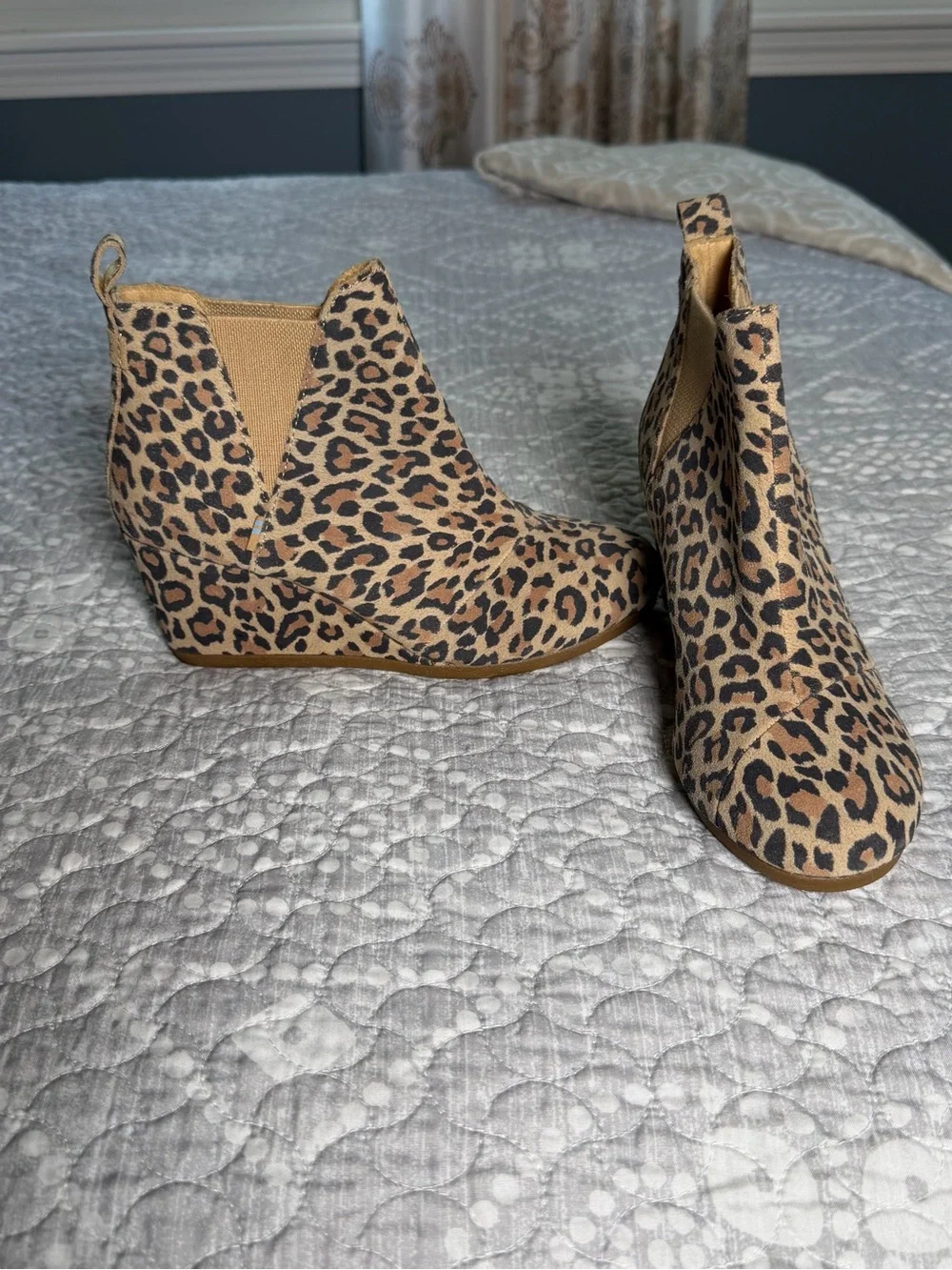 Toms Leopard Print Wedge Booties, women’s size 7.5.